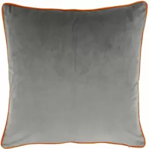 Riva Paoletti Meridian Faux Velvet Piped Cushion Cover, Grey/Clementine, 55 x 55 Cm