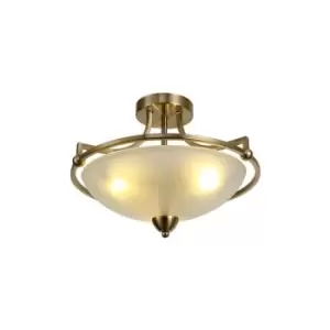 Semi-Flush Bowl Ceiling, 3 Light E27, Antique Brass, Frosted Glass - Luminosa Lighting