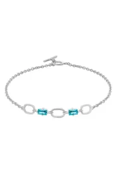 Sterling Silver 925 Aqua Link T Bar Bracelet