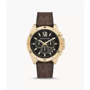 Michael Kors Mens Brecken Chronograph Brown Leather Pvc Watch - Black / Brown