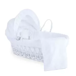 Clair de Lune Broderie Anglaise White Wicker Moses Basket - White