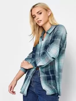 PixieGirl Petite Check Boyfriend Shirt, Blue, Size 8, Women