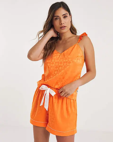 Chelsea Peers Chelsea Peers Palm Tree Frill Short Set Orange Female 10 QV43101