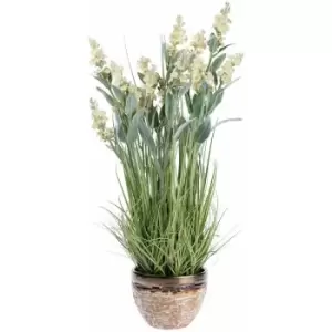 Homescapes - Artificial White Lavender Plant in Decorative Metallic Ceramic Pot, 66cm Tall - White