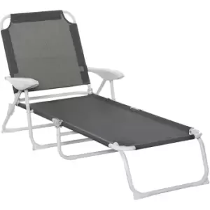 Outsunny Folding Garden Sun Lounger w/ 4-level Backrest - Grey