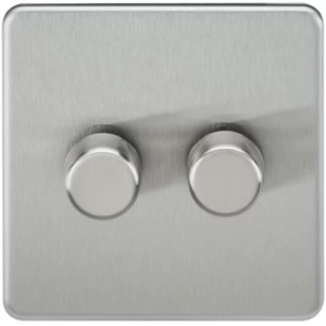 KnightsBridge 60-400W 2G 2 Way Screwless Brushed Chrome 230V Electric Dimmer Switch