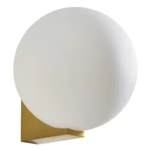 Spa Thiva Single Globe Wall Light Opal Glass and Satin Brass