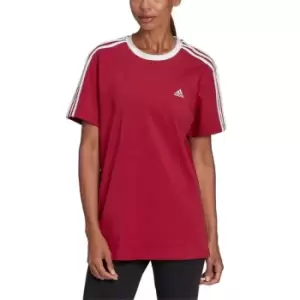 adidas Essentials 3 Stripe T Shirt Ladies - Red