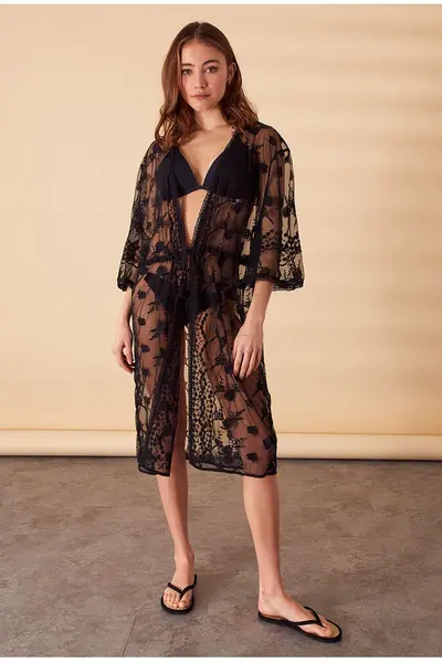 Accessorize Lace Kimono Black