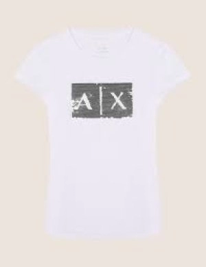 Armani Exchange Sequin Logo T-Shirt White Size S Women