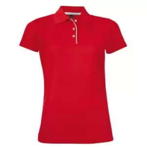 SOLS Womens/Ladies Performer Short Sleeve Pique Polo Shirt (S) (Red)