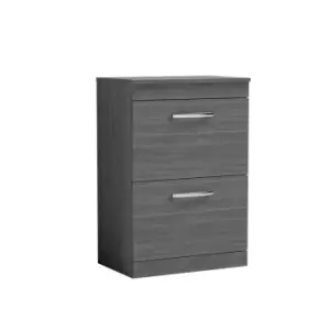 Nuie Athena 600 Floor Standing 2-drawer Vanity & Worktop - Grey Woodgrain