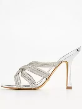 Guess Sypress Diamante Detail Mule - Silver, Size 37, Women