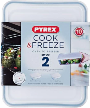 Pyrex Cook & Freeze Storage Set, 1.5L, 2.6L, 2pcs, Clear