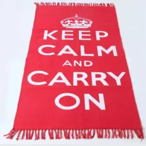 Keep Calm And Carry On White Red Rug Hand Woven Base, 60 x 100cm - White & red - White & red - Homescapes