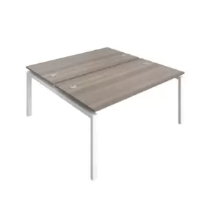 Telescopic Sliding 2 Person Grey Oak Bench with Cable Port - 1400 X 800 - White Frame