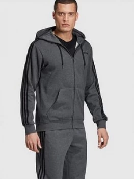 Adidas Essential 3-Stripe Full Zip Hoodie - Grey Heather