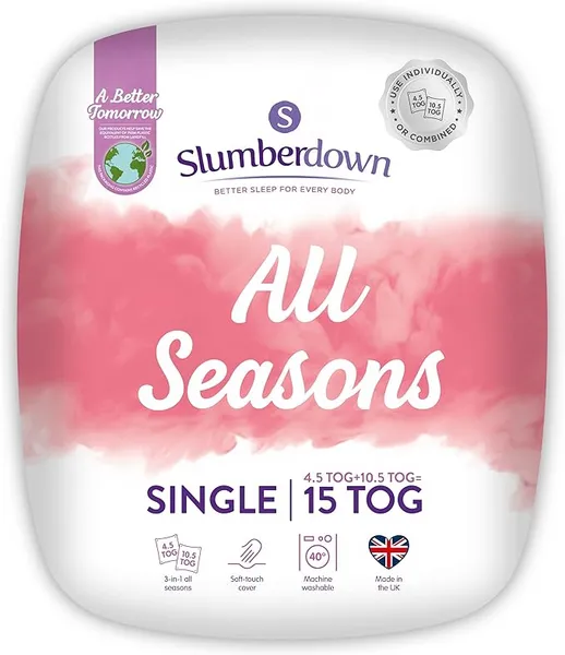 Slumberdown All Seasons Combi 15 Tog Duvet Duvets Single White 83833801010