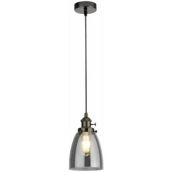 Searchlight - 1 Light Pendant Black Chrome, Smoked Glass, E27