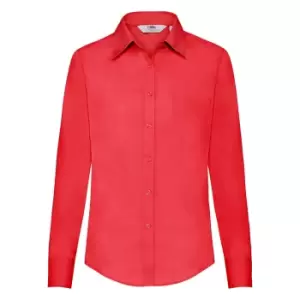 Fruit Of The Loom Ladies Lady-Fit Long Sleeve Poplin Shirt (3XL) (Red)