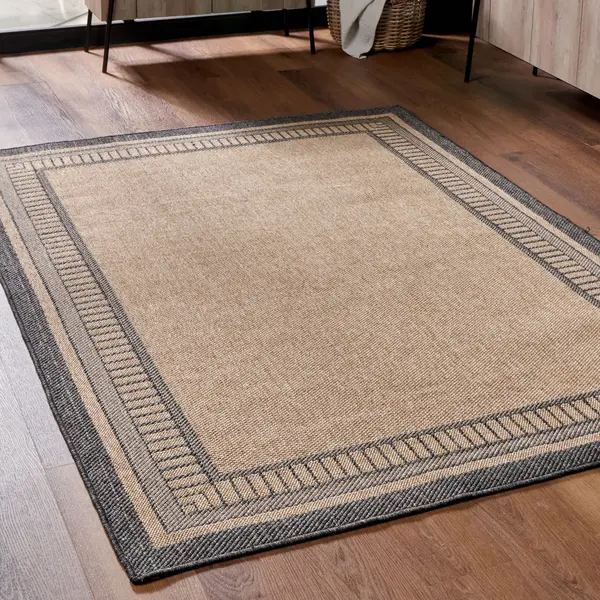 Natural and Black Border Rectangular Rug Natural