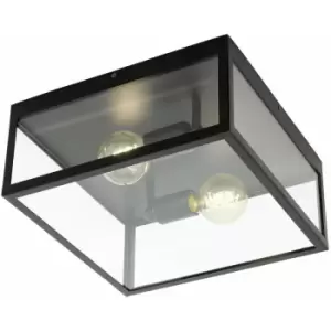 Loops - Semi Flush Ceiling Light Black Steel & Glass Box 2 x 60W E27 Bulb Feature