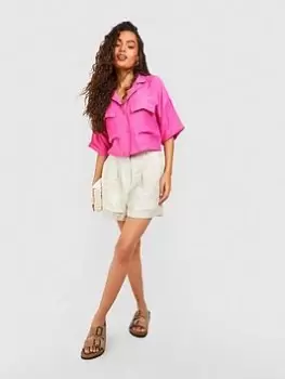 Boohoo Oversized Linen Shirt - Pink, Size 10, Women