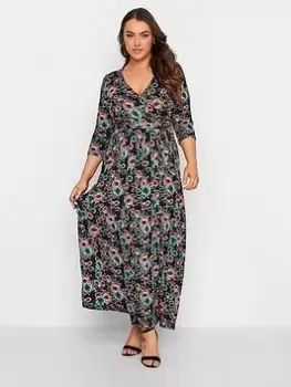 Yours Floral Wrap Maxi Dress - Black, Size 18, Women