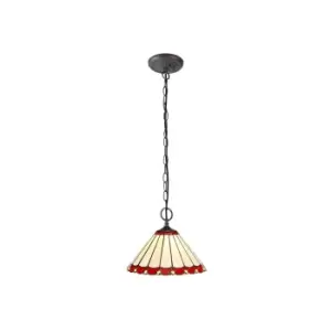 2 Light Downlighter Ceiling Pendant E27 With 30cm Tiffany Shade, Red, Crystal, Aged Antique Brass