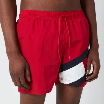 Tommy Hilfiger Mens Signature Flag Medium Length Drawstring Swimshorts - Primary Red - S