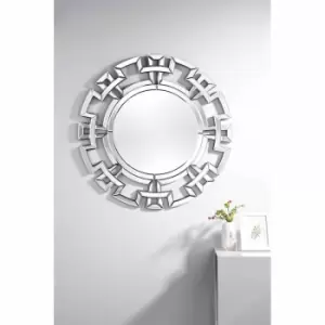 Furniture Box Aztec Small/Medium Silver Stylish Circular Round Modern Living Room Bedroom Wall Mirror (60Cmx60Cm)