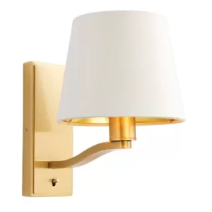 Harvey 1 Light Indoor Wall Light Satin Brushed Gold, Vintage White Faux Silk, E14