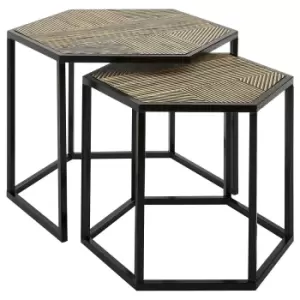 Set of 2 Hexagonal Side Tables in Bamboo and Iron