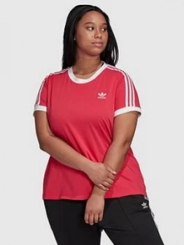 adidas Originals 3 Stripe T-Shirt (Curve) - Pink, Size 2X, Women