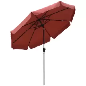 Outsunny 2.7M Patio Umbrella Garden Parasol With Crank Ruffles 8 Ribs - Wine Red