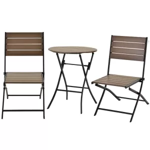 Outsunny Steel Frame Slatted Outdoor Garden Bistro Set Black/Brown