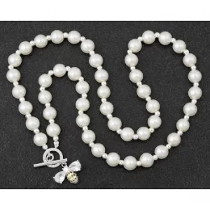 Faux Pearl & Silver Plated Bee T-Bar Necklace