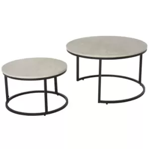 HOMCOM 2 Pcs Stacking Coffee Table Set w/ Steel Frame Marble-Effect Top Foot Pads Nest of Tables Storage Display Black/Grey