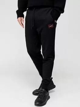 HUGO Dyssop Cotton Terry Tracksuit Bottoms with Red Frame Logo - Black, Size XL, Men