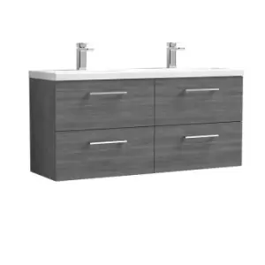 Nuie Arno 1200mm Wall Hung 4 Drawer Vanity & Double Ceramic Basin Anthracite