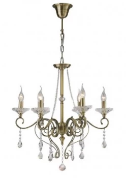 Ceiling Pendant Chandelier 6 Light Antique Brass, Crystal