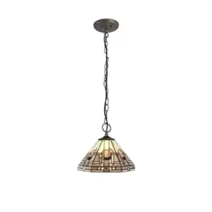 3 Light Downlighter Ceiling Pendant E27 With 30cm Tiffany Shade, White, Grey, Black, Clear Crystal, Aged Antique Brass