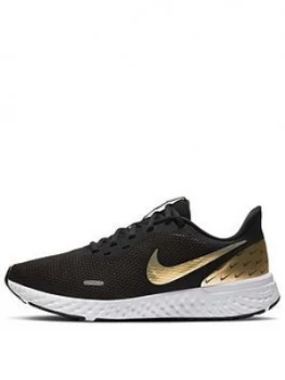 Nike Revolution 5 Premium, Black/Gold, Size 5, Women