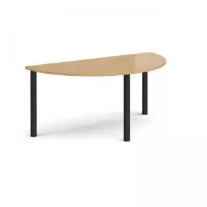 Semi circular Black radial leg meeting table 1600mm x 800mm - oak