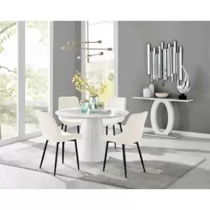 Furniture Box Palma White High Gloss Round Dining Table and 4 Cream Pesaro Black Leg Chairs