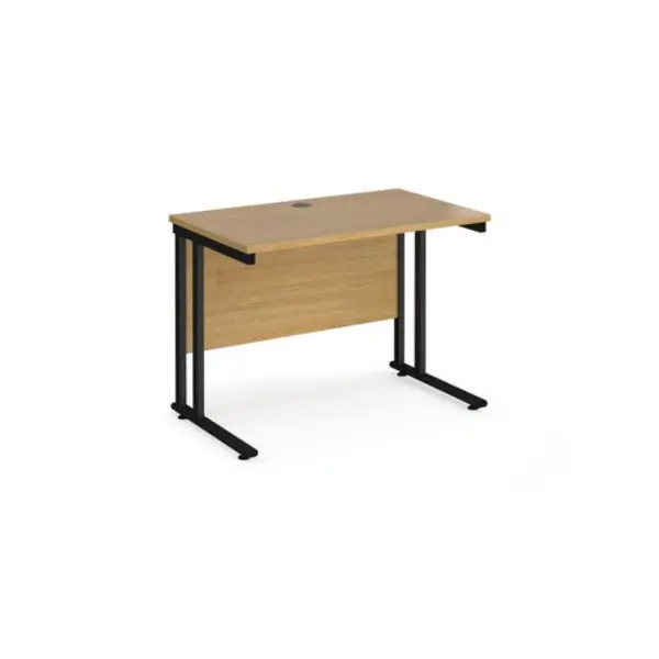 Office Desk 1000mm Rectangular Desk With Cantilever Leg Oak Tops With Black Frames 600mm Depth Maestro 25