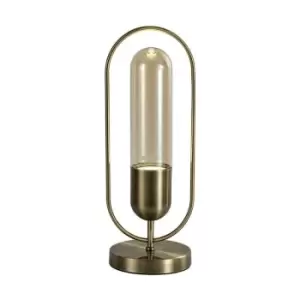 Luminosa Lighting - Table Lamp, 1 x 7W LED, 4000K, 790lm, Antique Brass, Amber