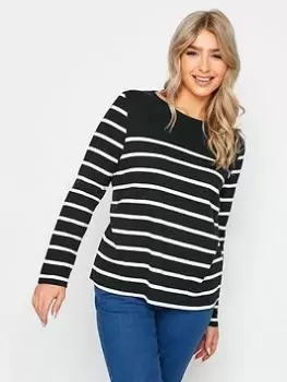 M&Co Stripe Long Sleeve T Shirt -Black, Size 10, Women