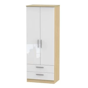 Robert Dyas Kirkhill Ready Assembled Tall 2-Door Wardrobe with Drawers -White Pine