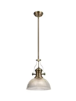 Telescopic Dome Ceiling Pendant E27 With 30cm Dome Glass Shade, Antique Brass, Clear